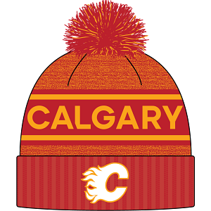 Men's Calgary Flames Authentic Pro Rink Heathered Cuffed Pom Knit