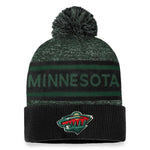 Men's Minnesota Wild Fanatics Black/Green Authentic Pro Rink Cuffed Knit Hat with Pom