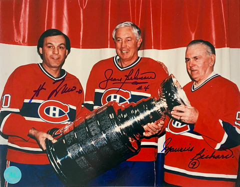 Guy Lafleur, Jean Beliveau & Maurice Richard Signed Montreal Canadiens Photo