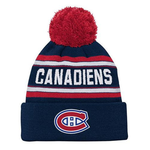 Youth Montreal Canadiens Navy Jacquard Cuffed Knit Hat with Pom