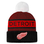 Men's  Detroit Red Wings Fanatics Black/Red Authentic Pro Rink Cuffed Knit Hat with Pom