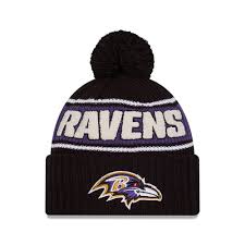 Men's Baltimore Ravens New Era 2024 Sideline Sport Cuffed Knit Hat with Pom - Black