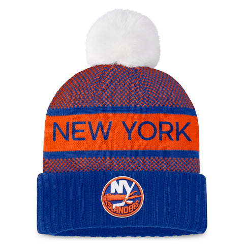 Men's New York Islanders Fanatics Royal/Orange Authentic Pro Rink Cuffed Knit Hat with Pom