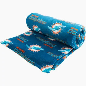 Miami Dolphins Fleece Travel Throw Blanket with Team Logos