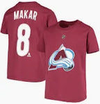 Youth Colorado Avalanche Cale Makar Burgundy Player Name & Number T-Shirt