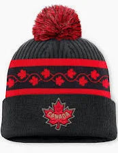 TEAM CANADA 4 NATIONS FACEOFF  ARCYLIC CUFFED POM ADULT BLACK BEANIE