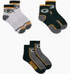 NFL Men's 3-Pack Sport Quarter Fan Socks |  Team Colour Styles With Logos