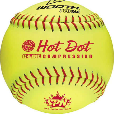 WORTH SPN 11" HOT DOT SOFTBALLS - DOZEN