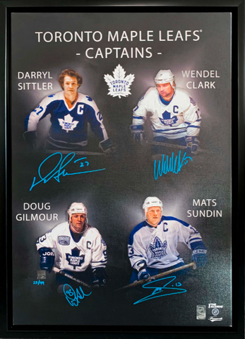 RARE Darryl Sittler, Wendel Clark, Doug Gilmour & Mats Sundin Signed Toronto Maple Leafs Captain 20x29 Limited Edition Framed Canvas