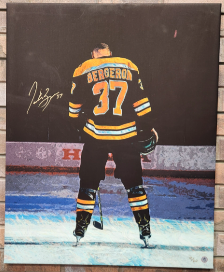Patrice Bergeron Signed Boston Reverse Spotlight 26x32 Art Canvas /20
